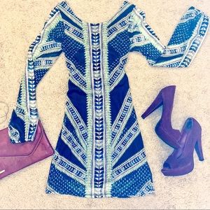 Long Sleeve Geometric Print Lace Dress